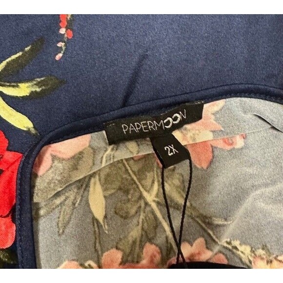 Papermoon Tank Top Womens Plus 2X Basima Blue Red Floral Strappy Tropical Beachy - Picture 5 of 7